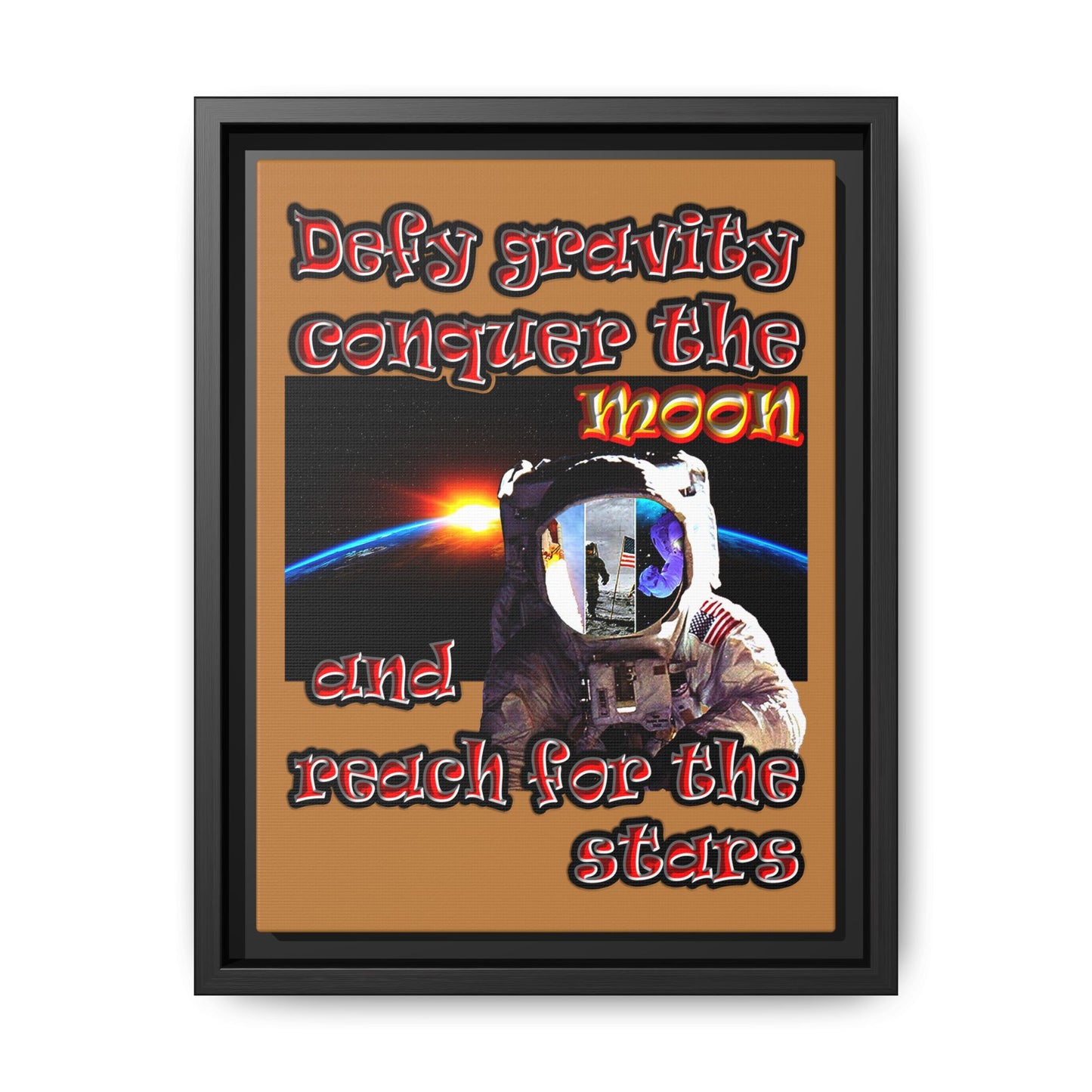 defy conquer reach - framed canvas art (light brown)