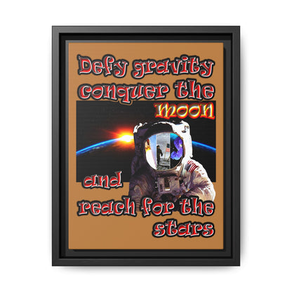 defy conquer reach - framed canvas art (light brown)