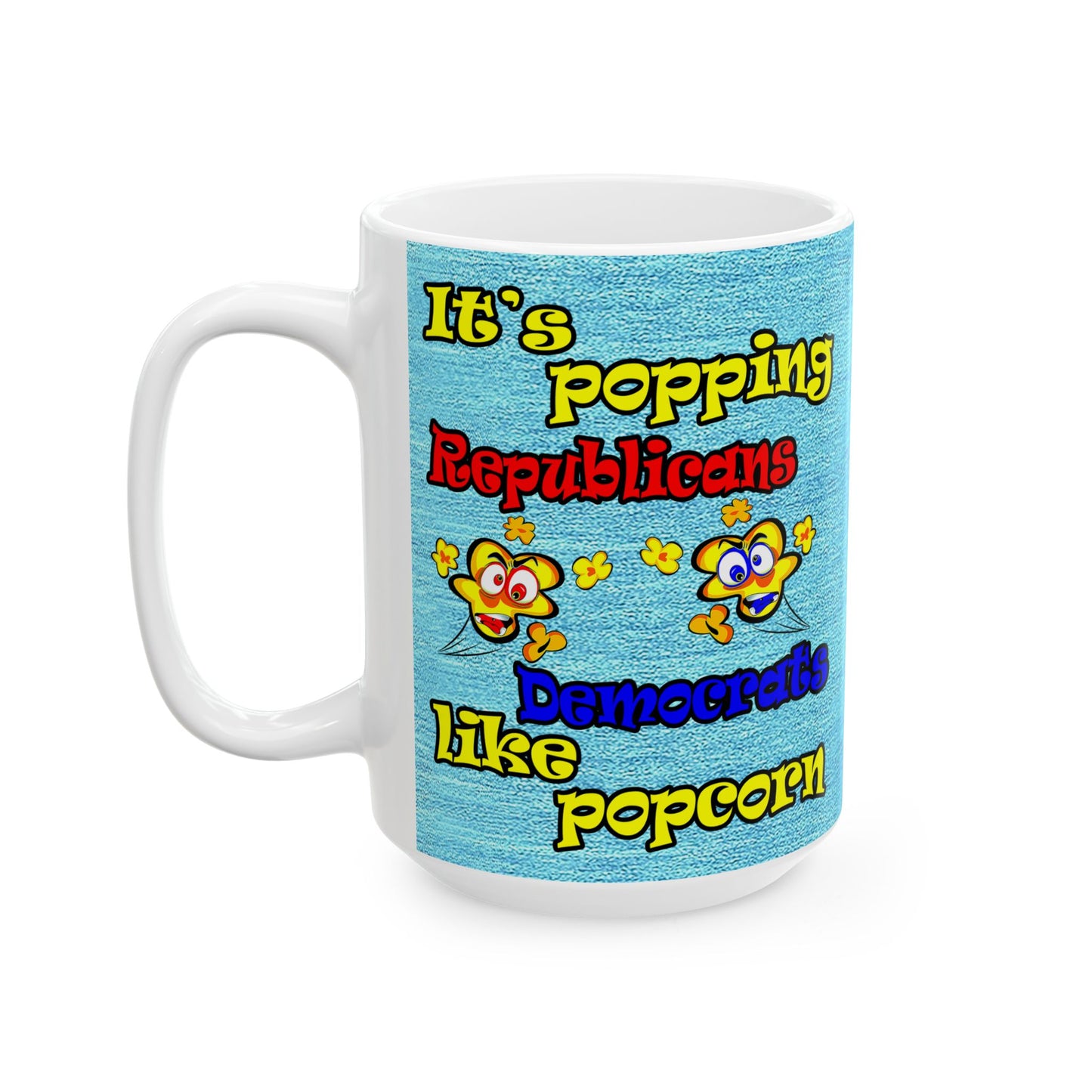popping like popcorn - White Mug (faded dark blue)
