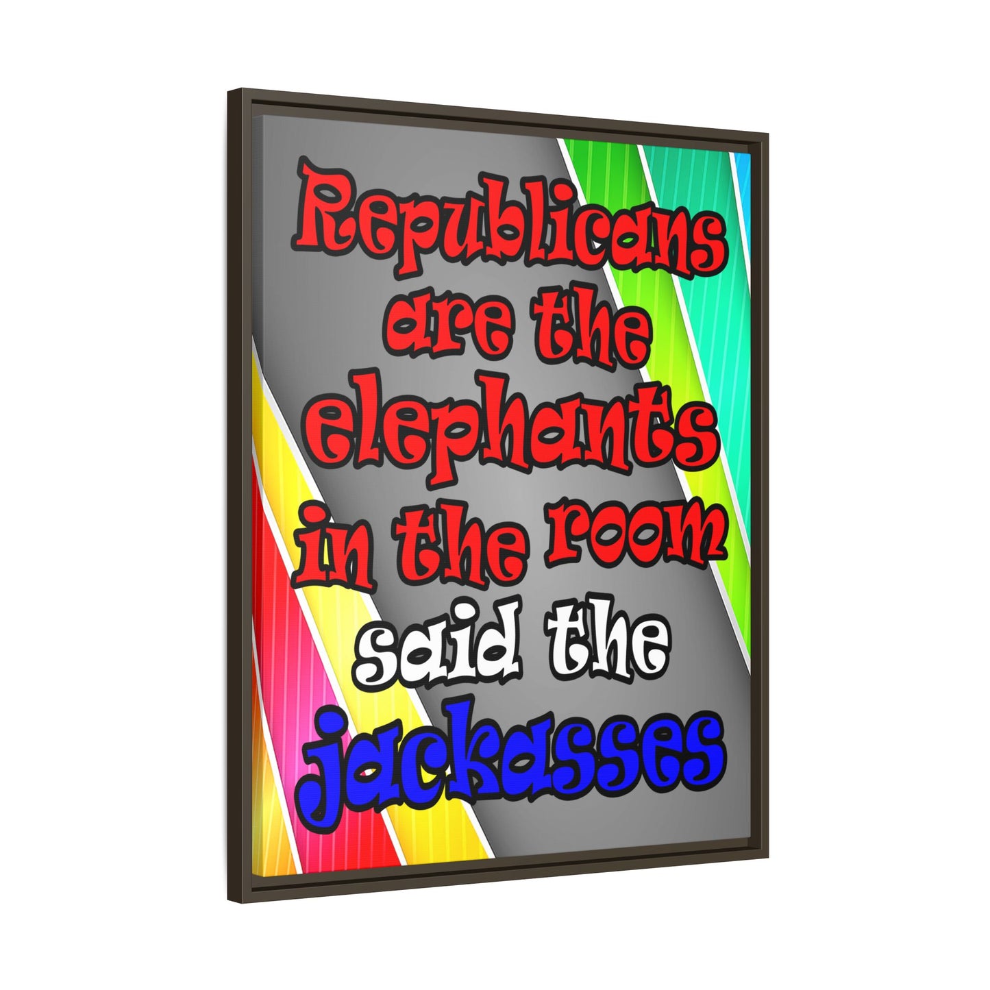 donkeys and elephants - framed canvas art (rainbow split)