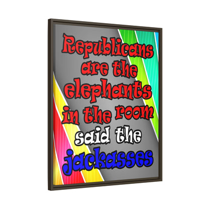 donkeys and elephants - framed canvas art (rainbow split)