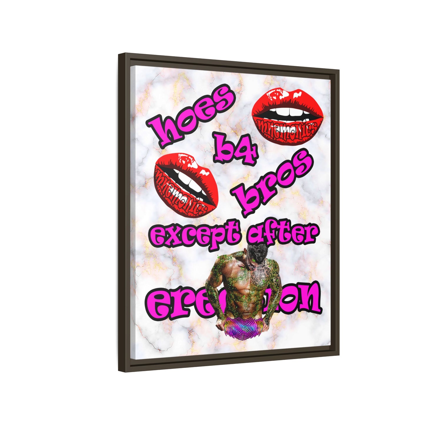 hoes b4 bros - framed canvas art (white marble)