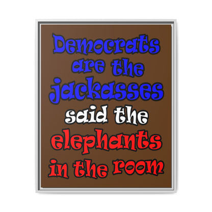 donkeys and elephants - framed canvas art (brown)