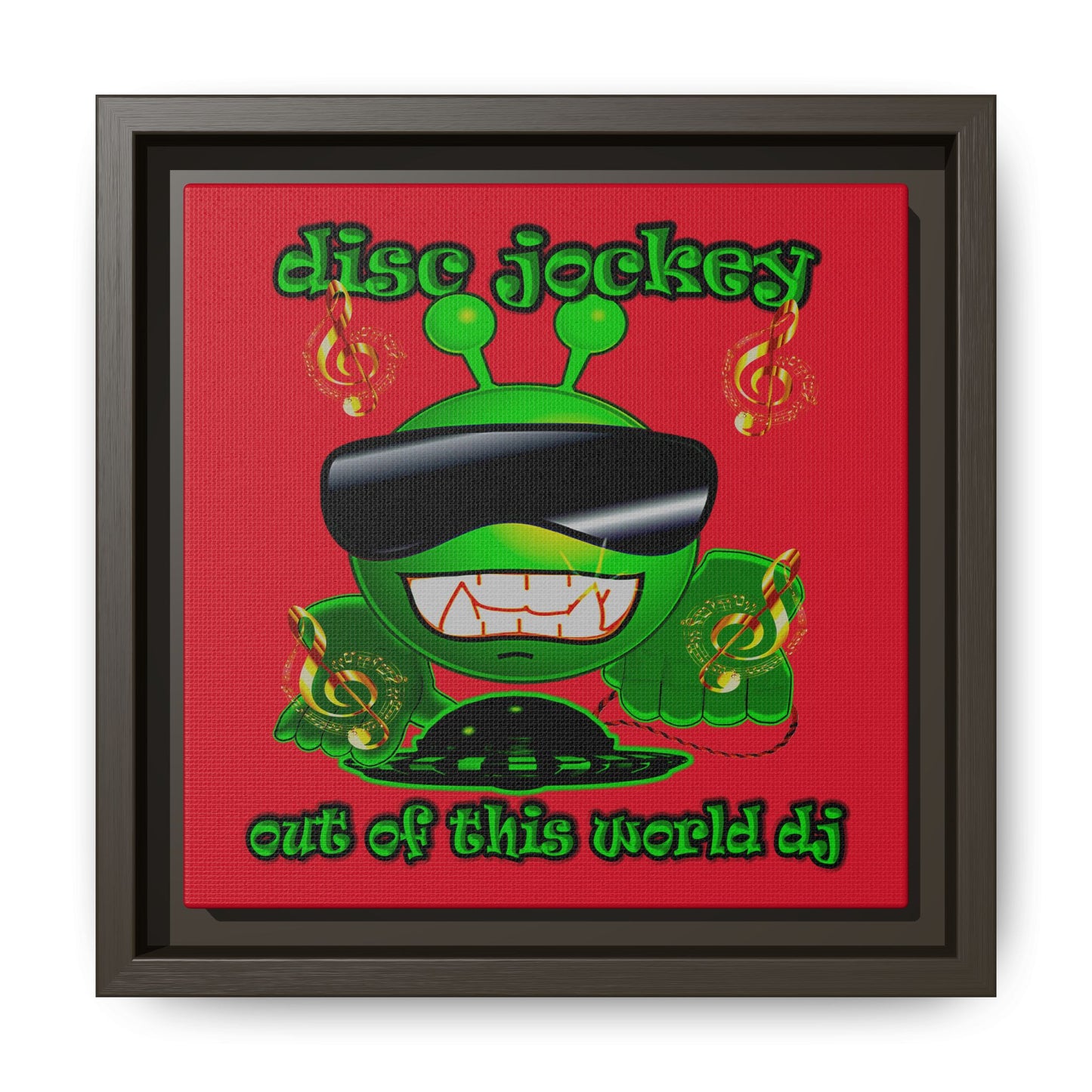 disc jockey - framed canvas art (dark red)