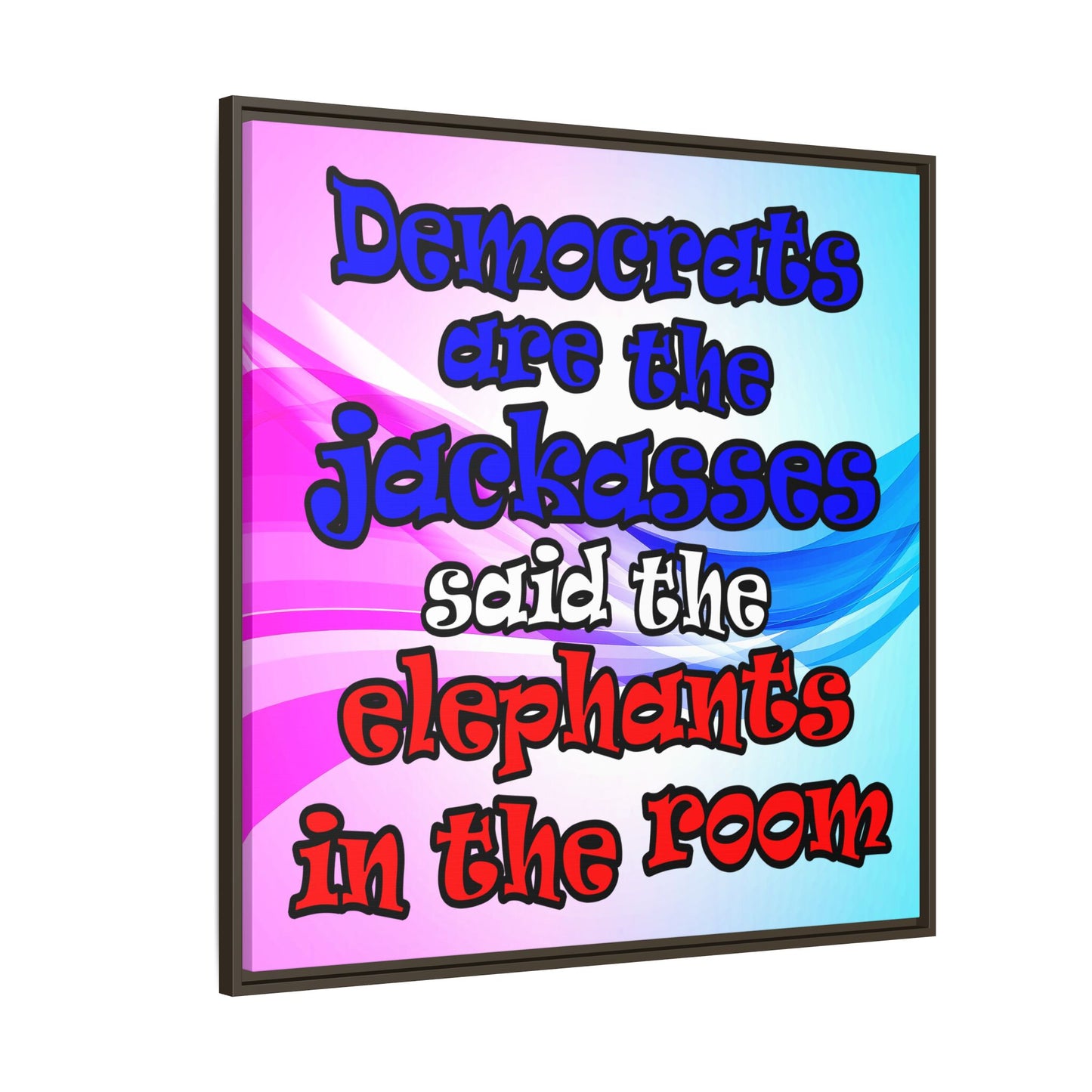 donkeys and elephants - framed canvas art (light blue-pink wave)