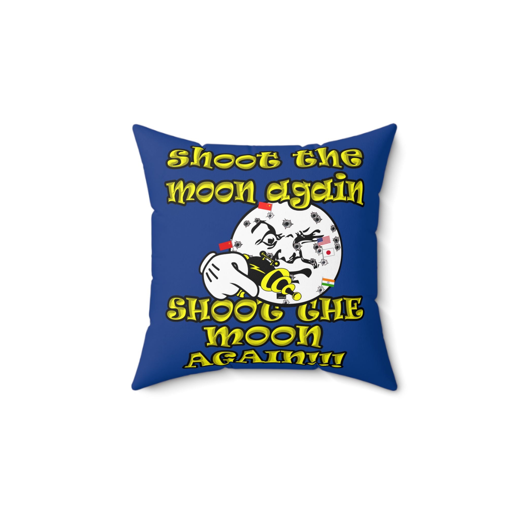 shoot the moon again - Spun Polyester Square Pillow - (dark blue)