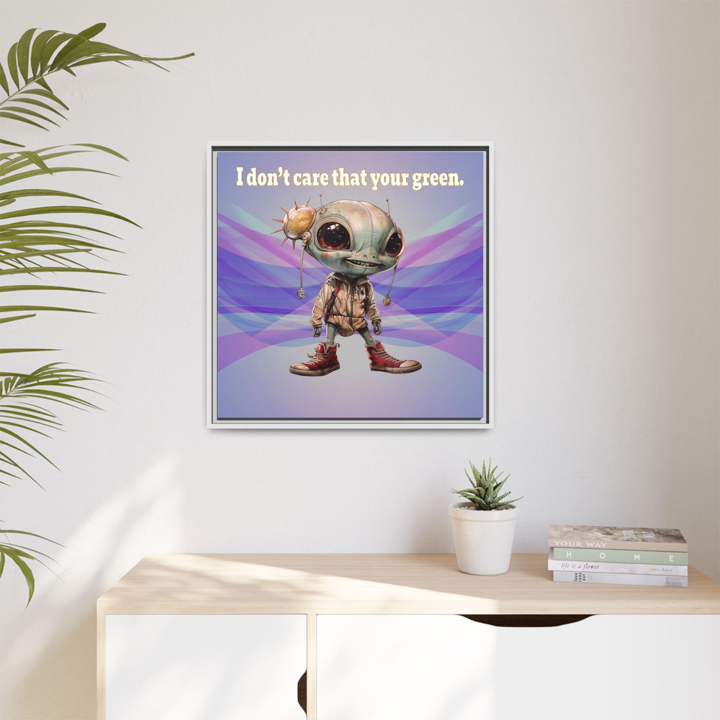 I don't care that your green - framed canvas art (light blue-pink wave)