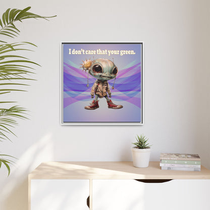 I don't care that your green - framed canvas art (light blue-pink wave)