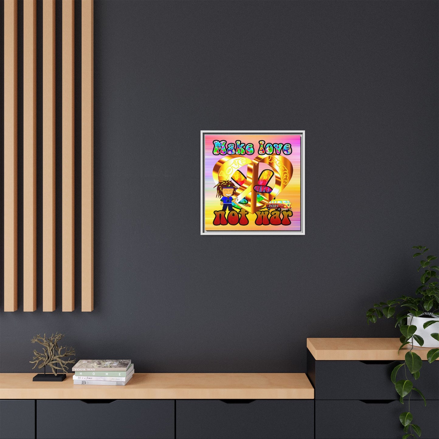 love peace - framed canvas art (color blur)