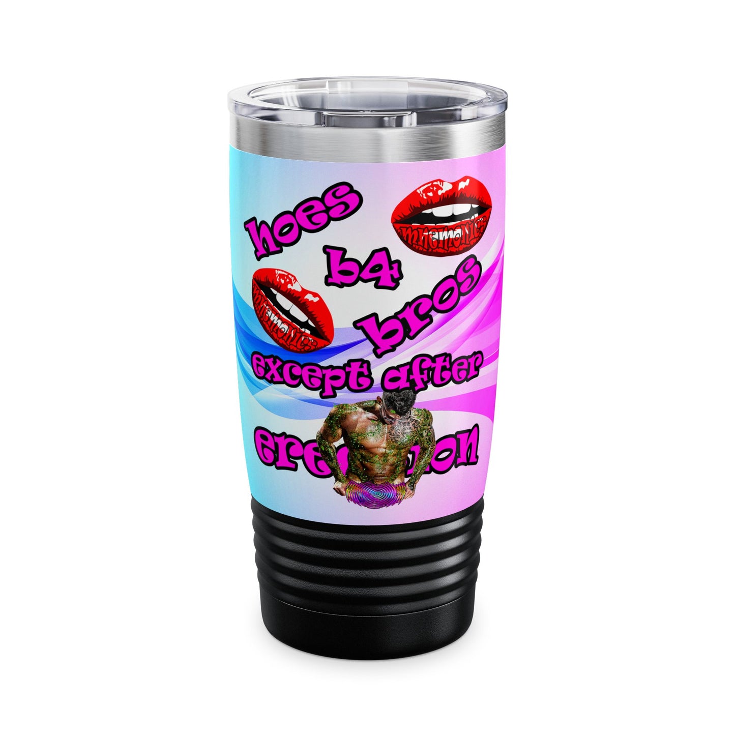 hoes b4 bros - Ringneck Tumbler, 20oz (light blue-pink wave)