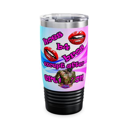 hoes b4 bros - Ringneck Tumbler, 20oz (light blue-pink wave)