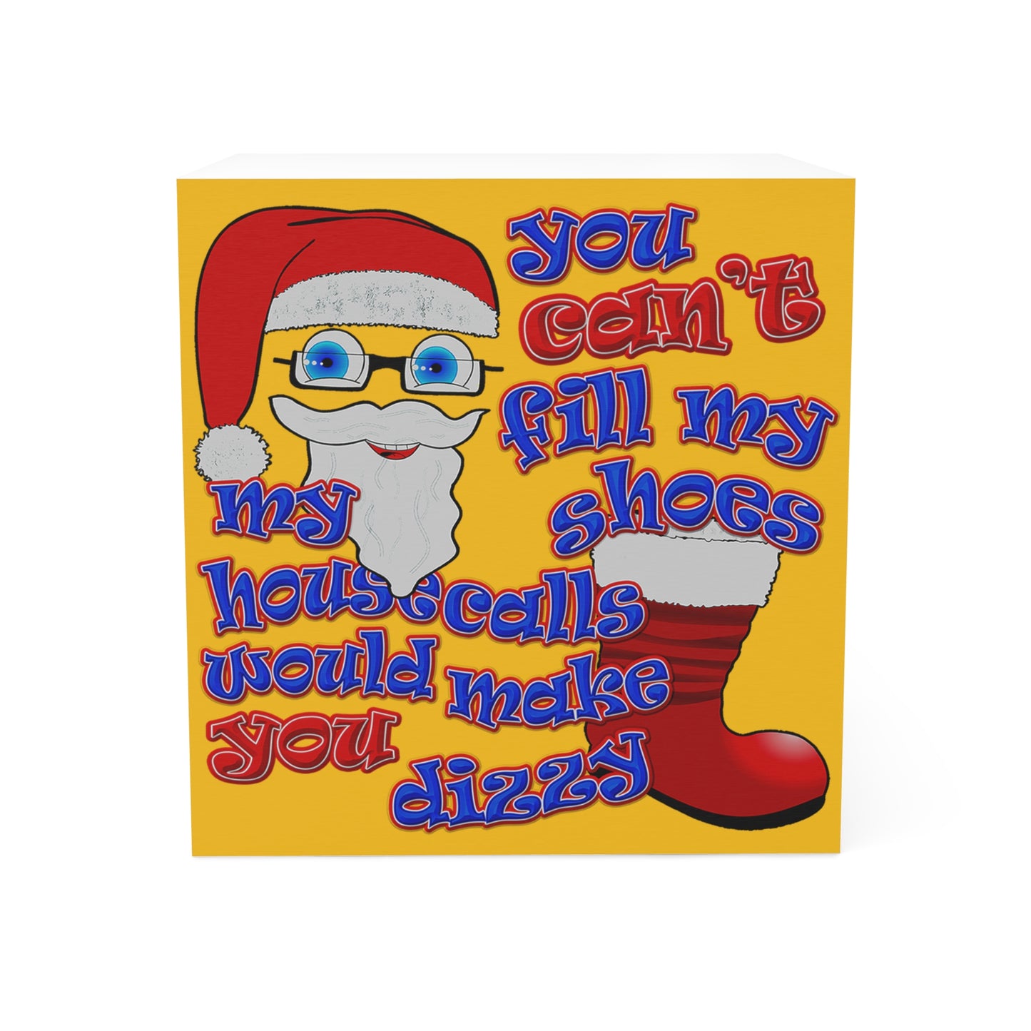santa's shoes - note cube (yellow)