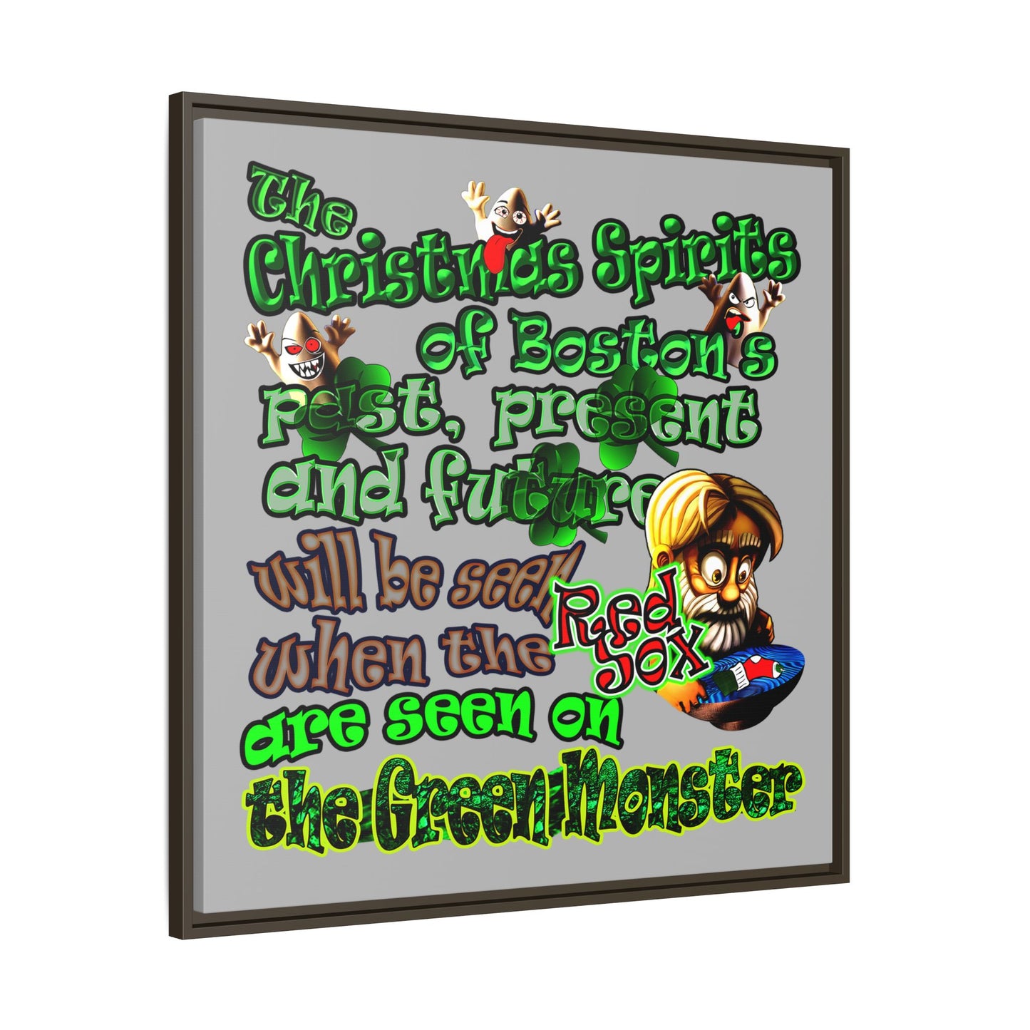 christmas spirits of boston - framed canvas art (light grey)