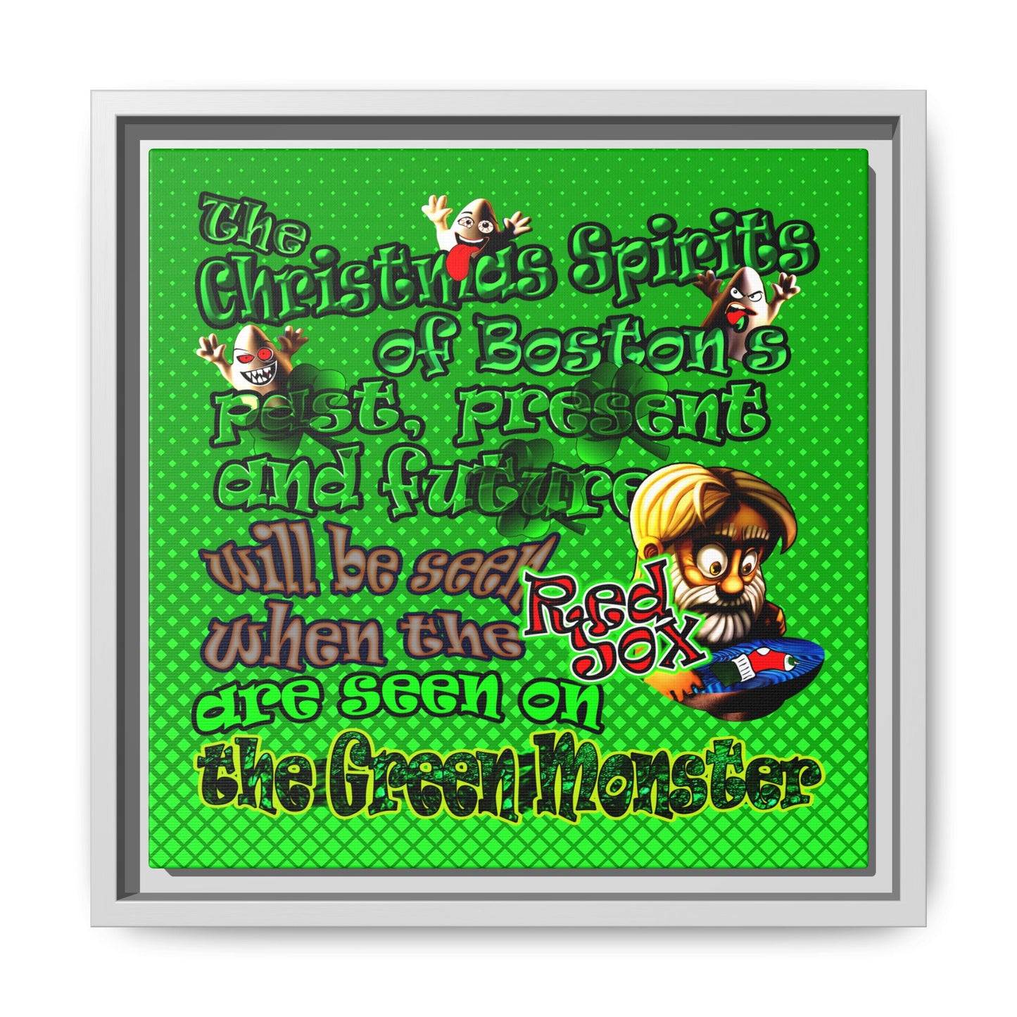 christmas spirits of boston - framed canvas art (logo green)