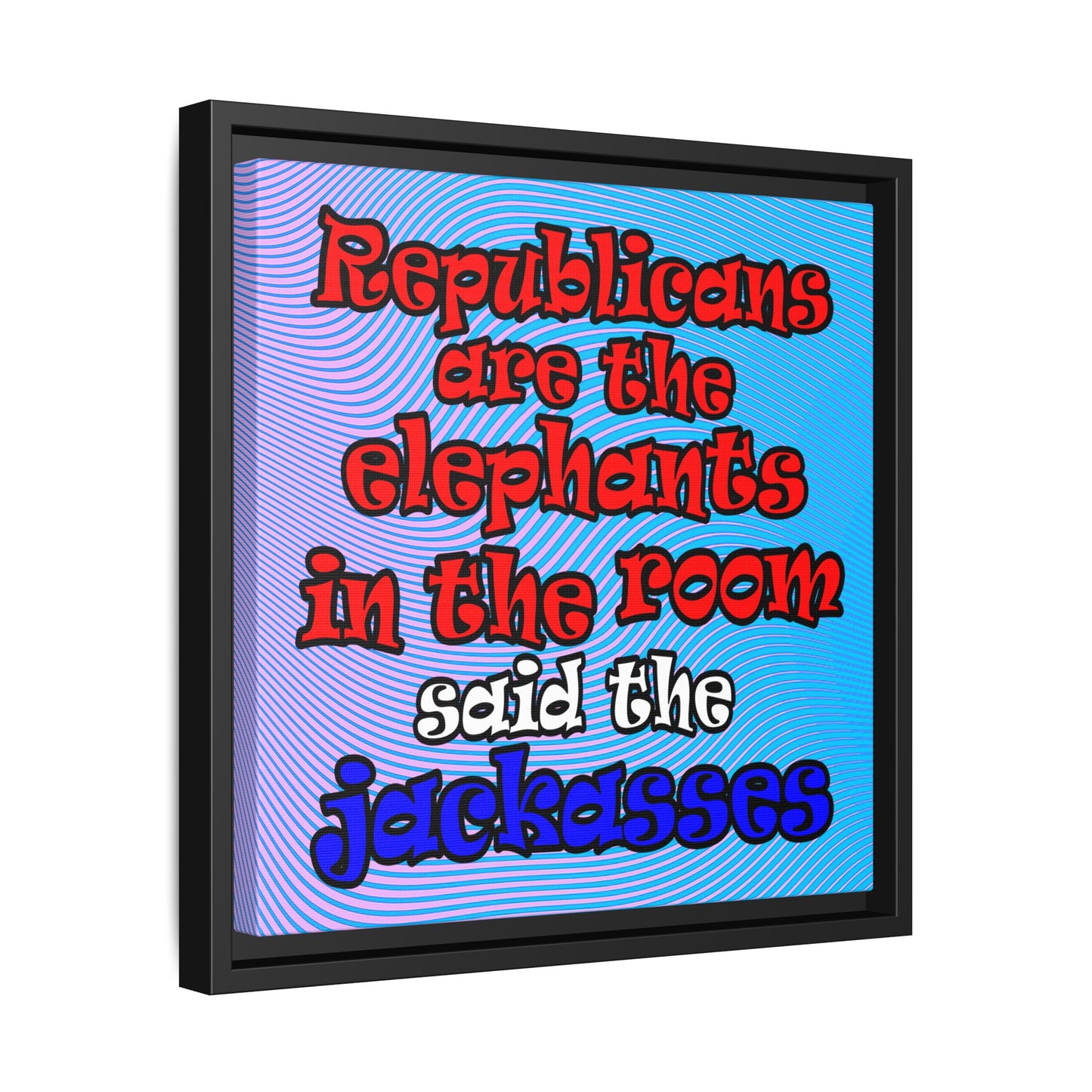 donkeys and elephants - framed canvas art (light blue-purple wave)