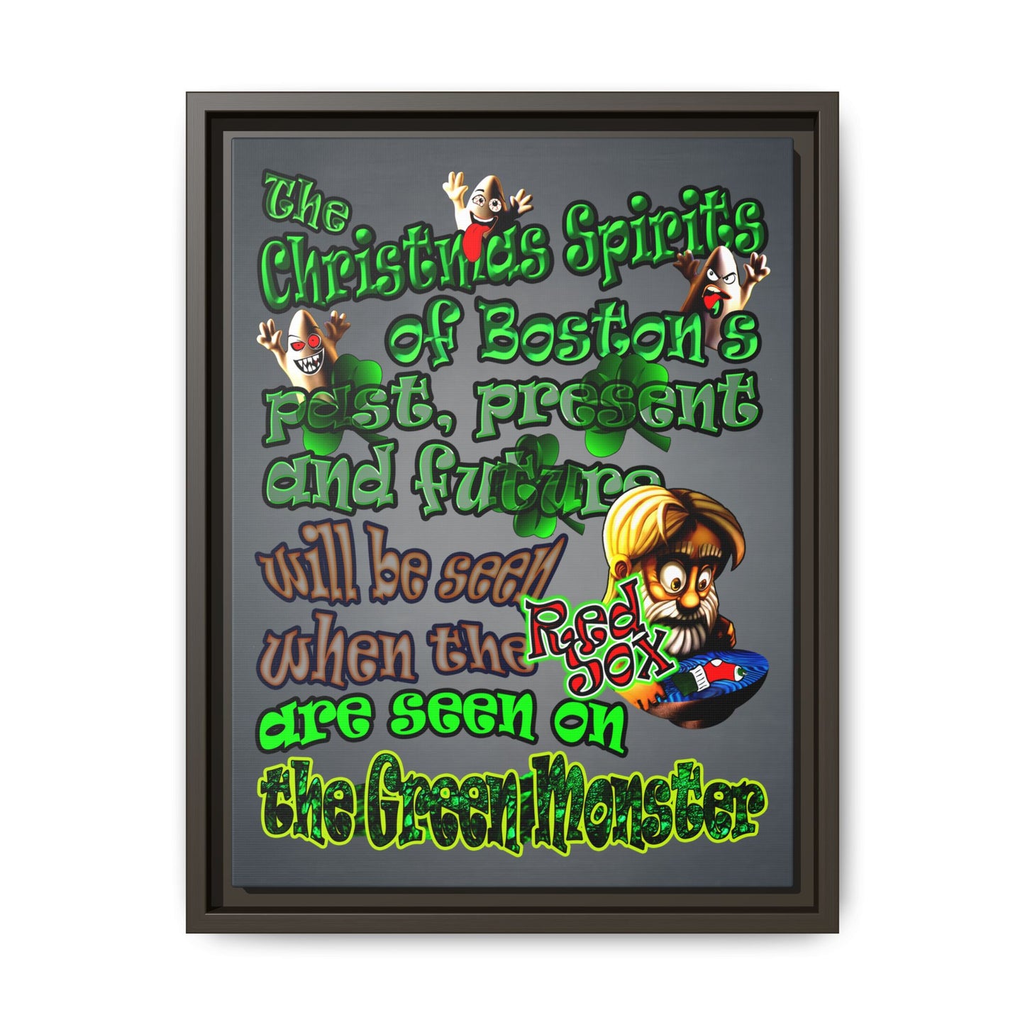 christmas spirits of boston - framed canvas art (grey-light grey)