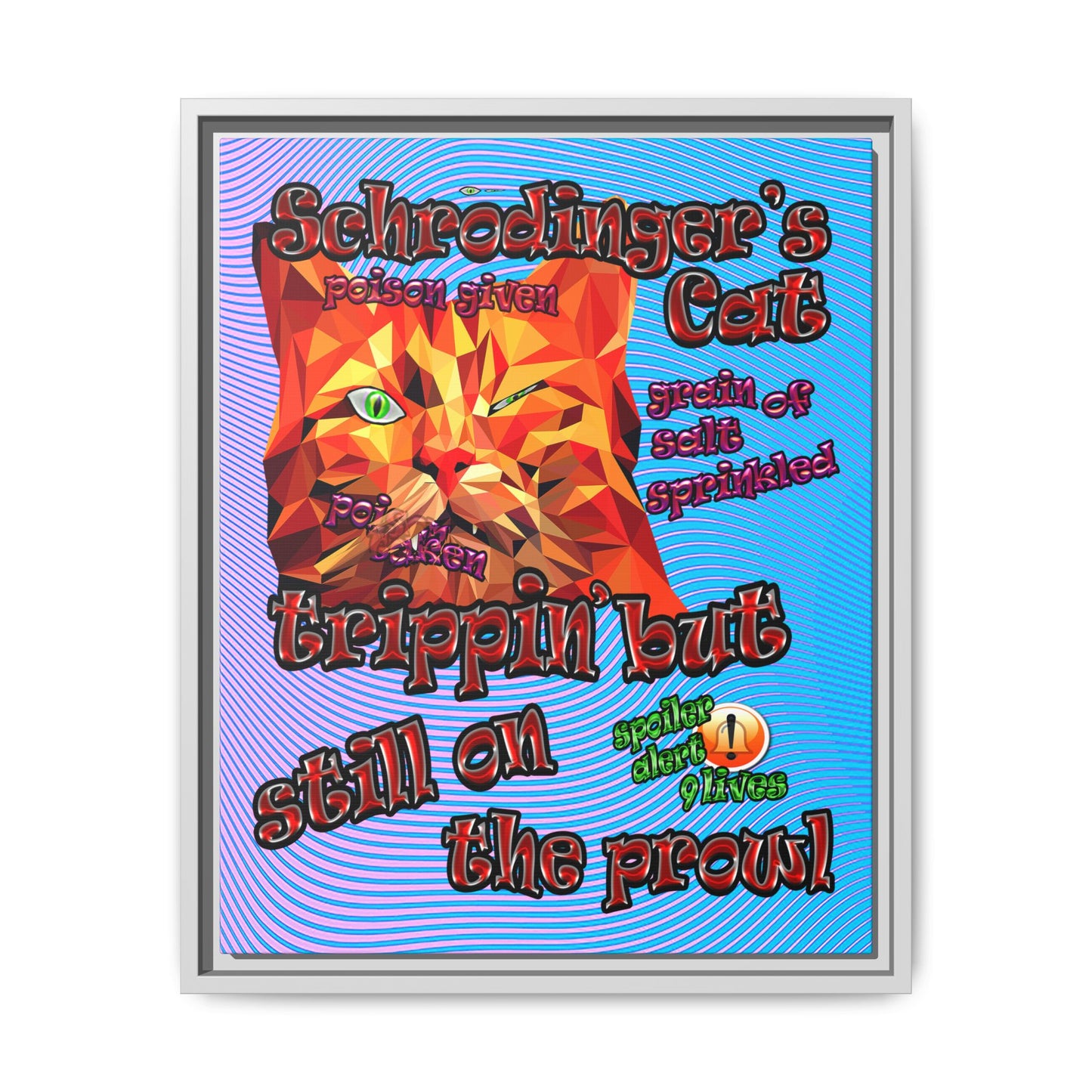 schrodinger's cat - framed canvas art (light blue-purple wave)