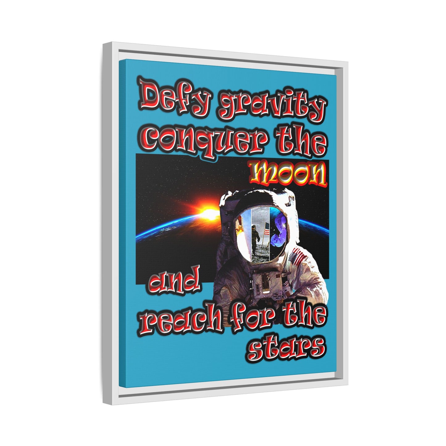 defy conquer reach - framed canvas art (turquoise)