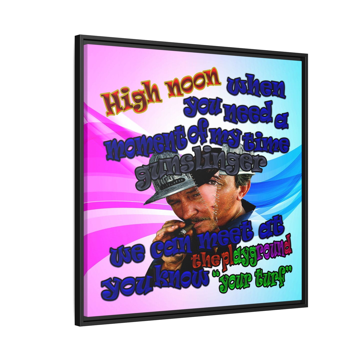 high noon - framed canvas art (light blue-pink wave)