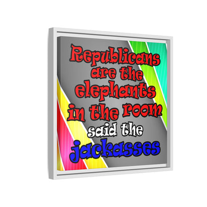 donkeys and elephants - framed canvas art (rainbow split)