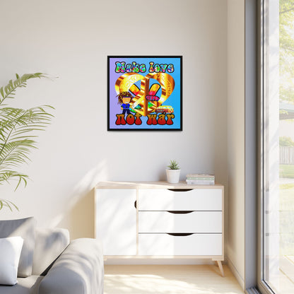 love peace - framed canvas art (light blue-purple wave)