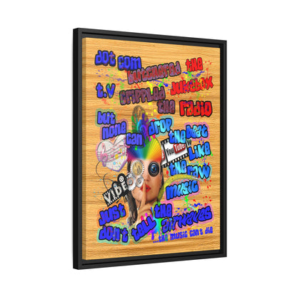 drop the beat - framed canvas art (butterscotch wood finish)
