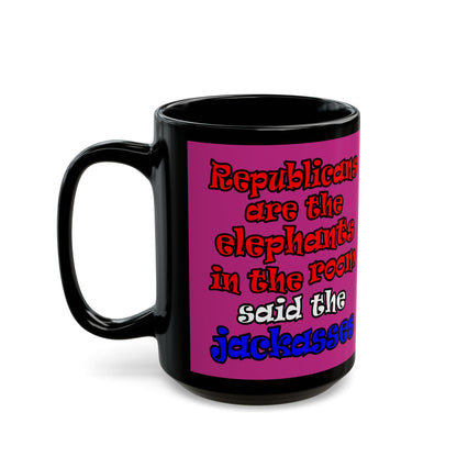 donkeys and elephants - Black Mug (pink)