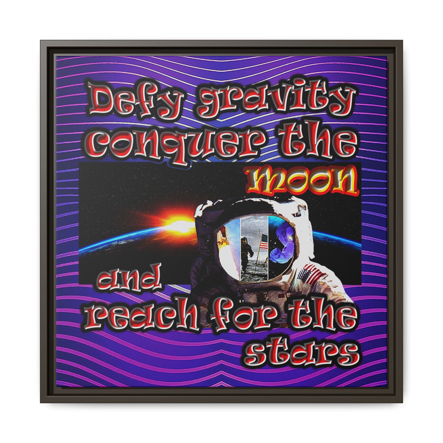 defy conquer reach - framed canvas art (purple wave)
