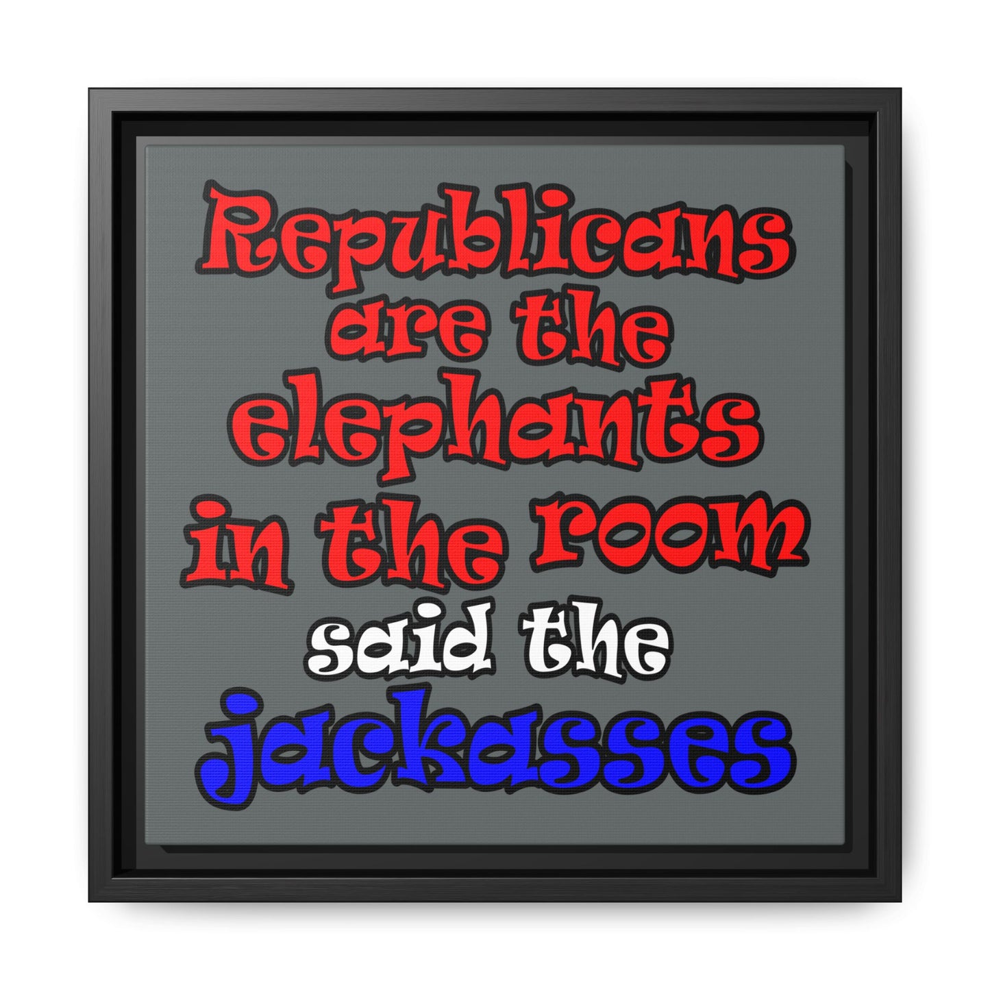 donkeys and elephants - framed canvas art (dark grey)