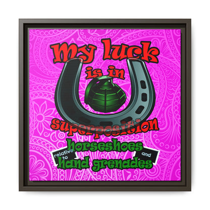 my luck - framed canvas art (pink swirl)