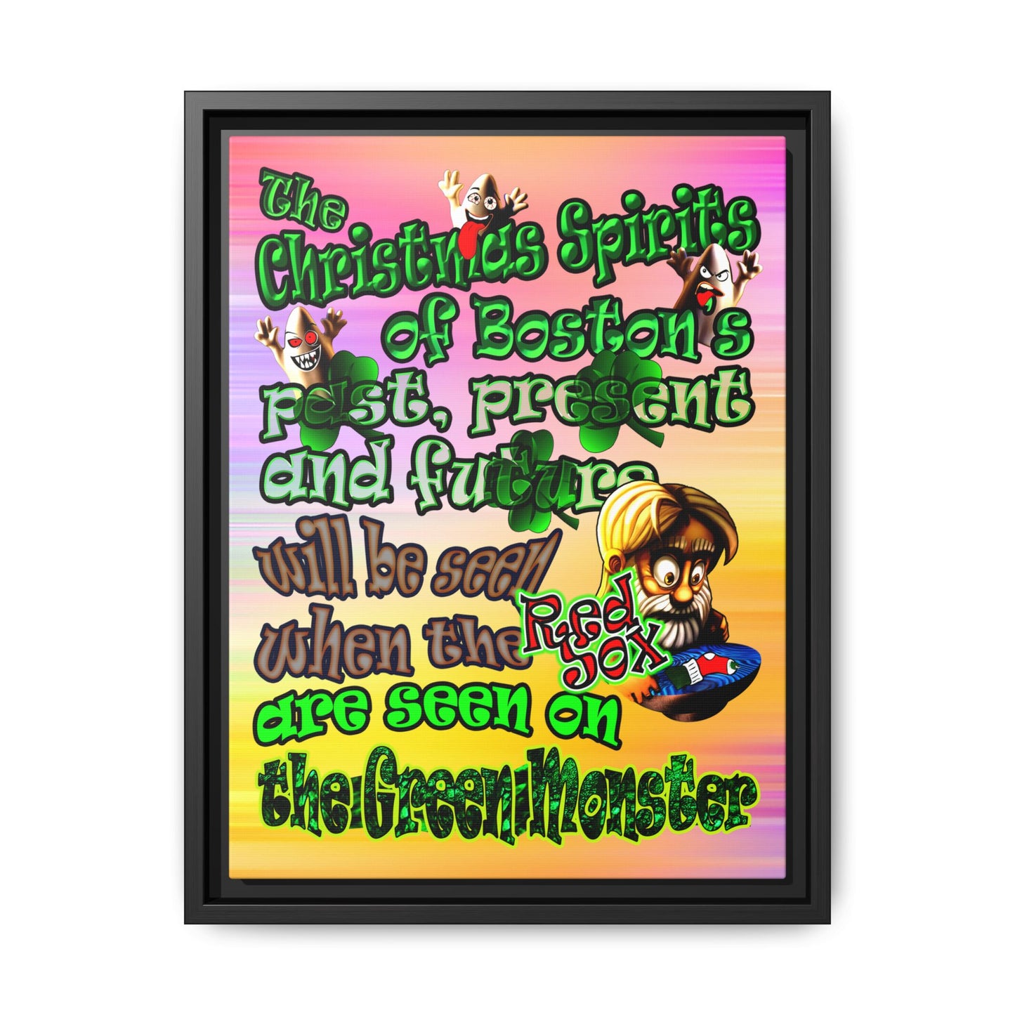 christmas spirits of boston - framed canvas art (color blur)