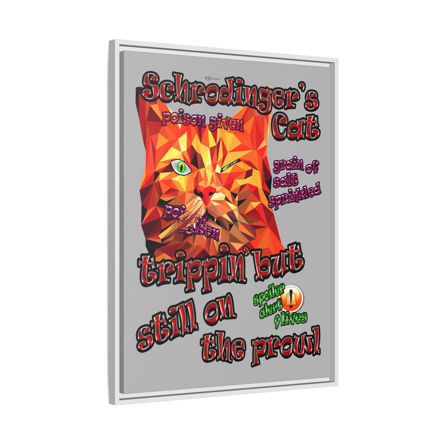 schrodinger's cat - framed canvas art (light grey)