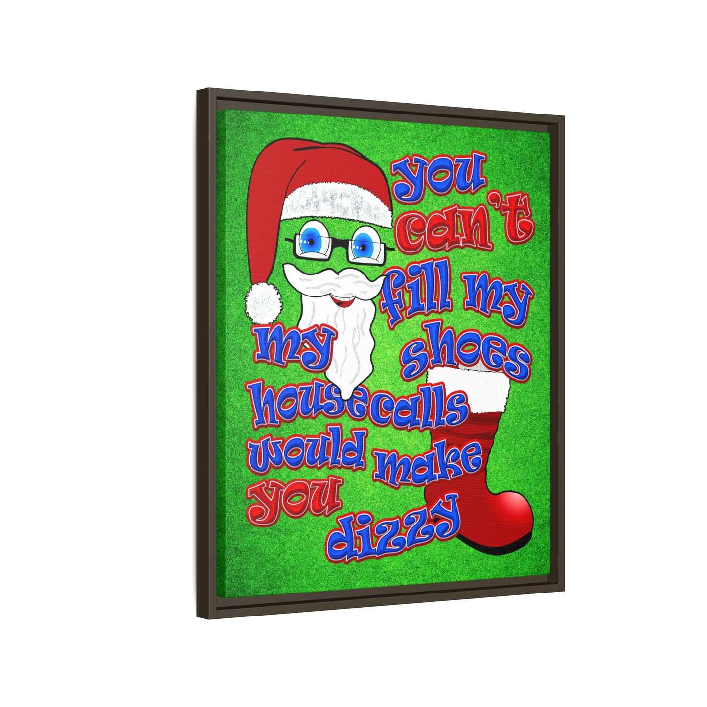 santa's shoes - framed canvas art (green turf)