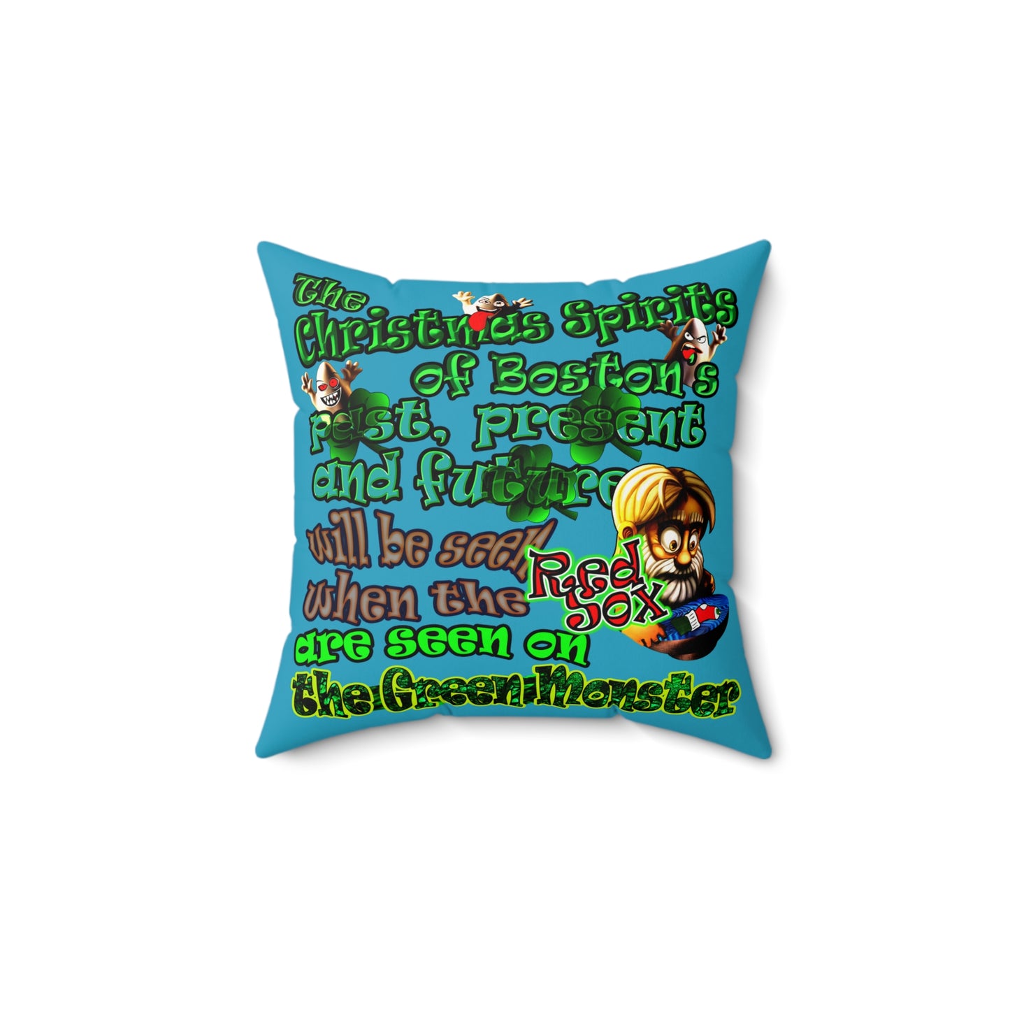christmas spirits of boston - Faux Suede Square Pillow - (turquoise)