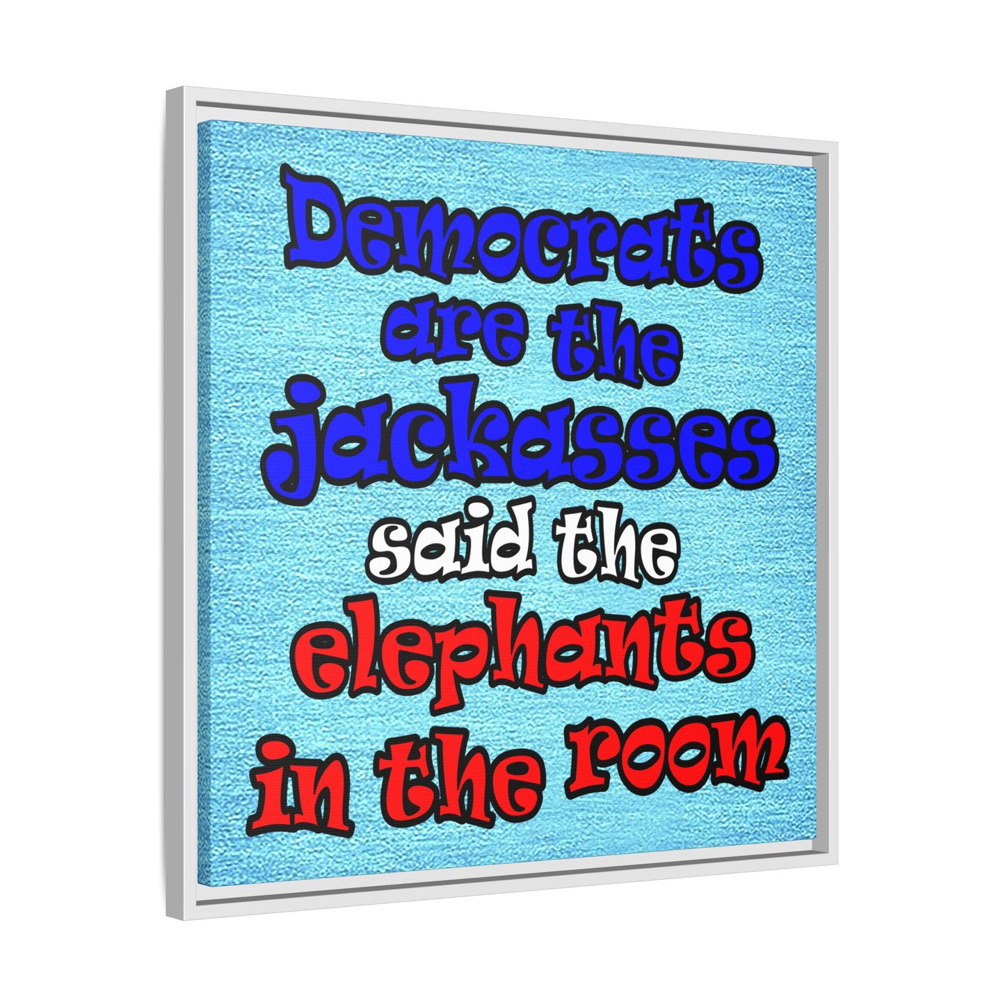 donkeys and elephants - framed canvas art (faded blue)