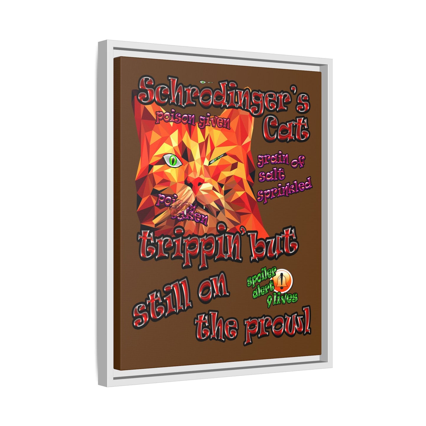 schrodinger's cat - framed canvas art (brown)