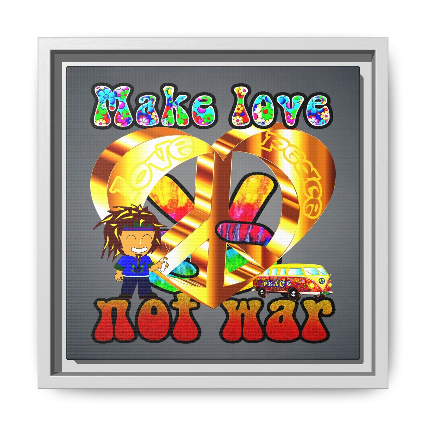 love peace - framed canvas art (grey-light grey)