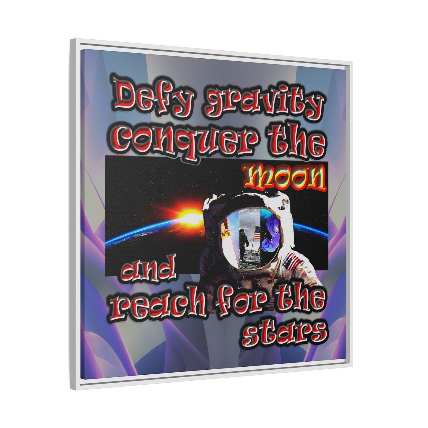 defy conquer reach - framed canvas art (grey-pink wave)