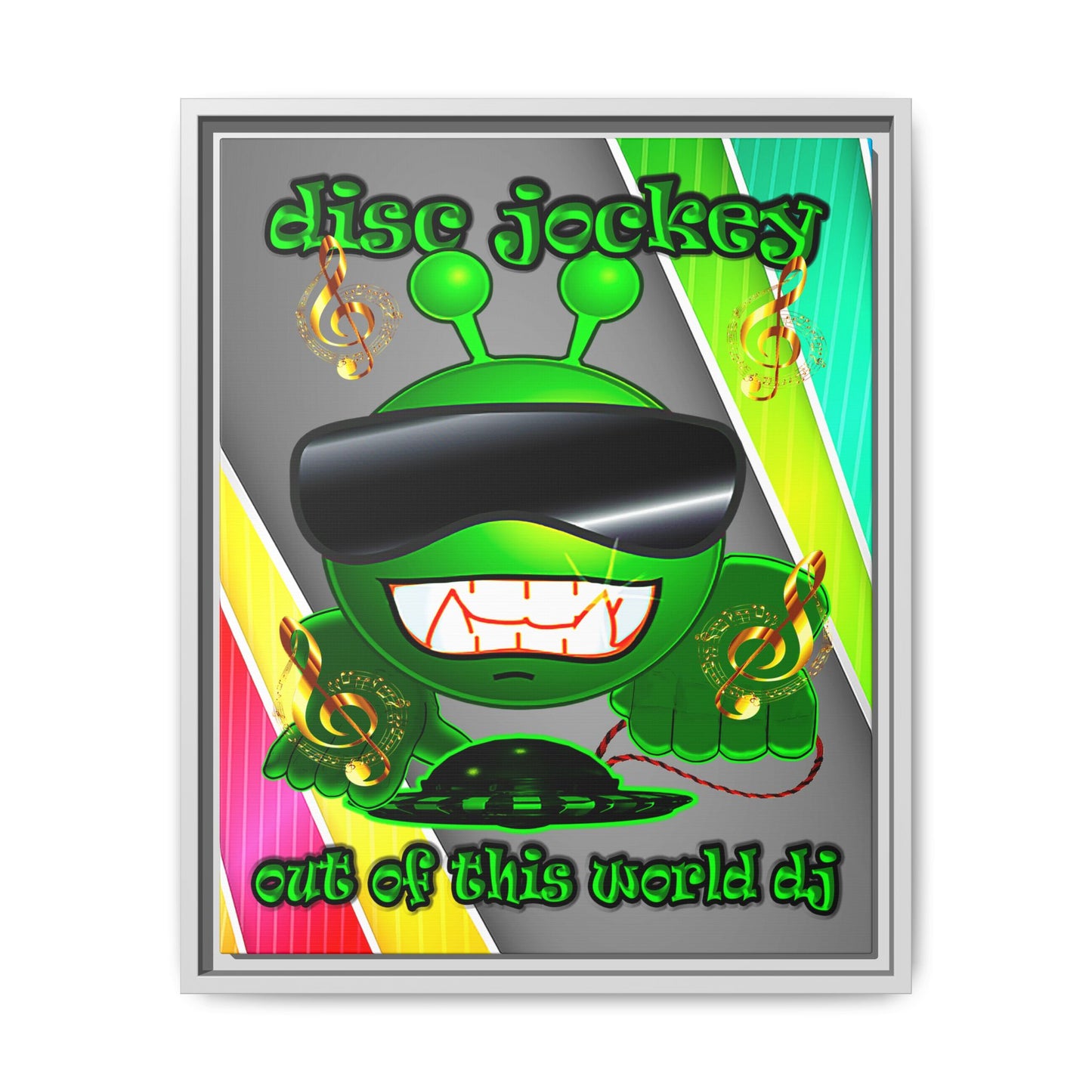 disc jockey - framed canvas art (rainbow split)