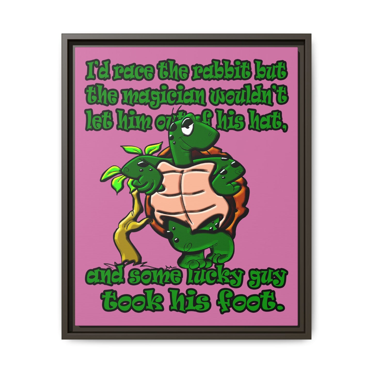 turtle race - framed canvas art (light pink)