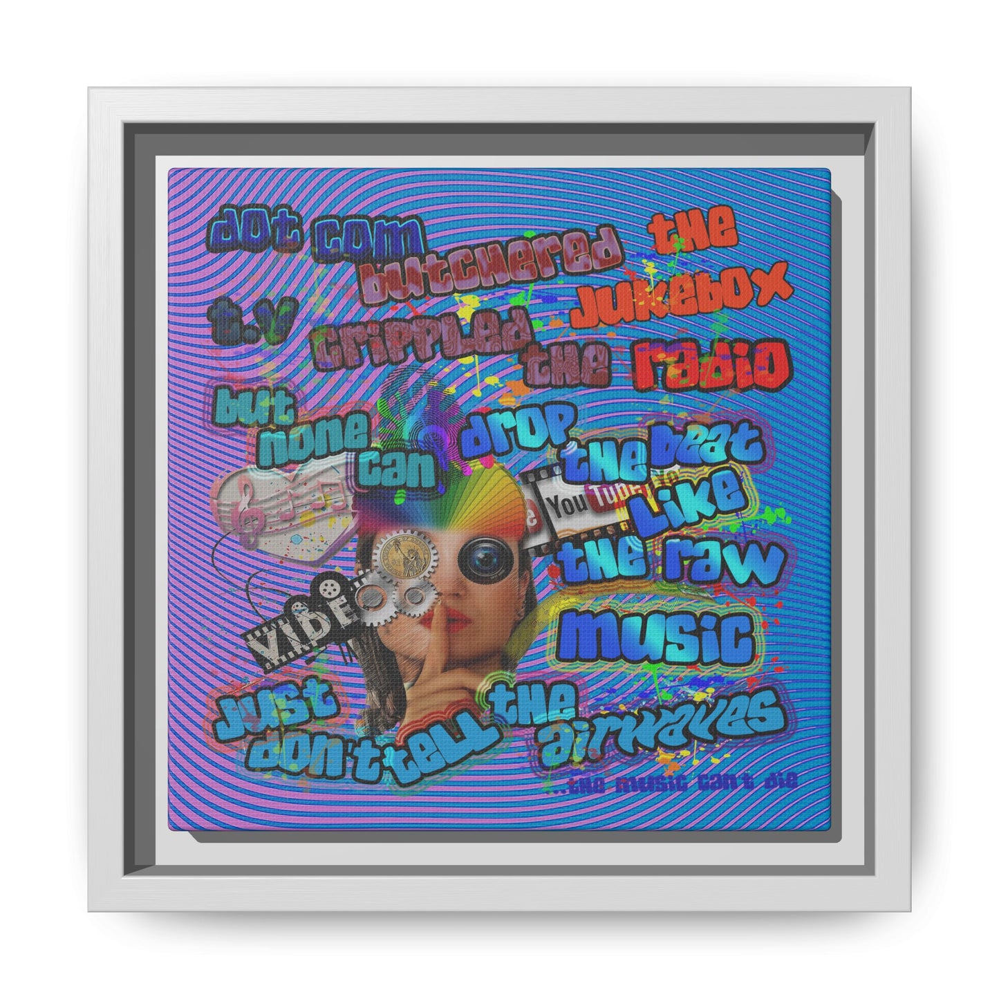 drop the beat - framed canvas art (light blue-purple wave)