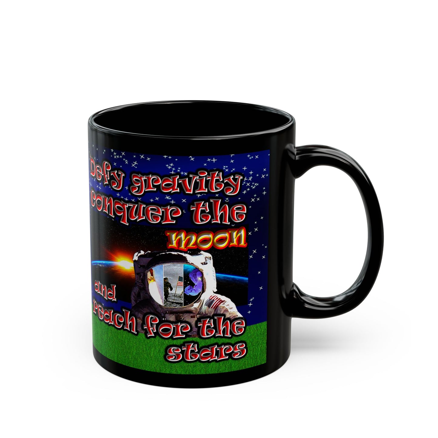 defy conquer reach - Black Mug ('snoops' background)