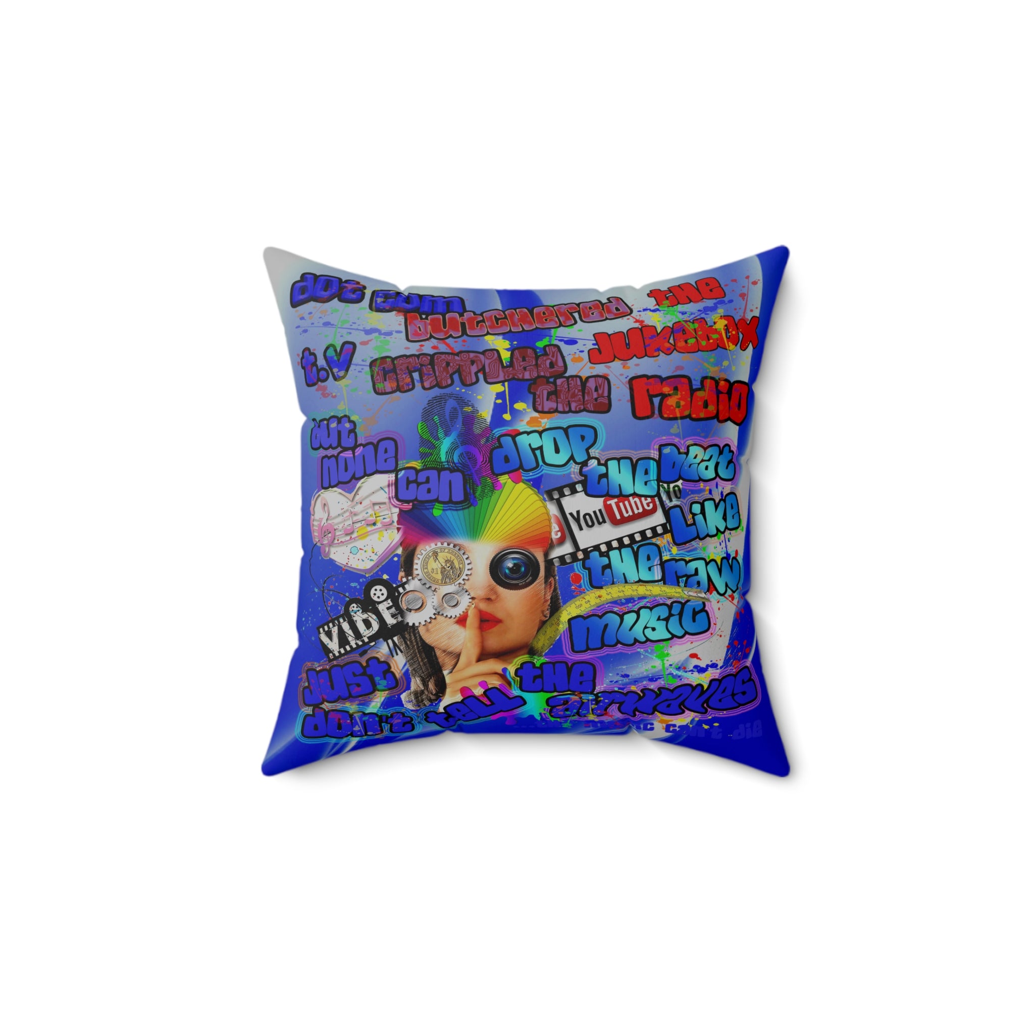 drop the beat - Spun Polyester Square Pillow - (blue-white wave)