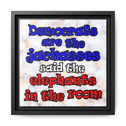 donkeys and elephants - framed canvas art (white marble)