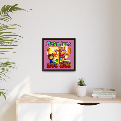 love peace - framed canvas art (light pink)