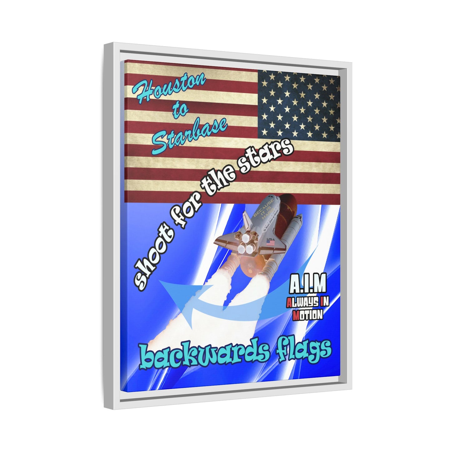 shoot for the stars - framed canvas art (blue-white wave)