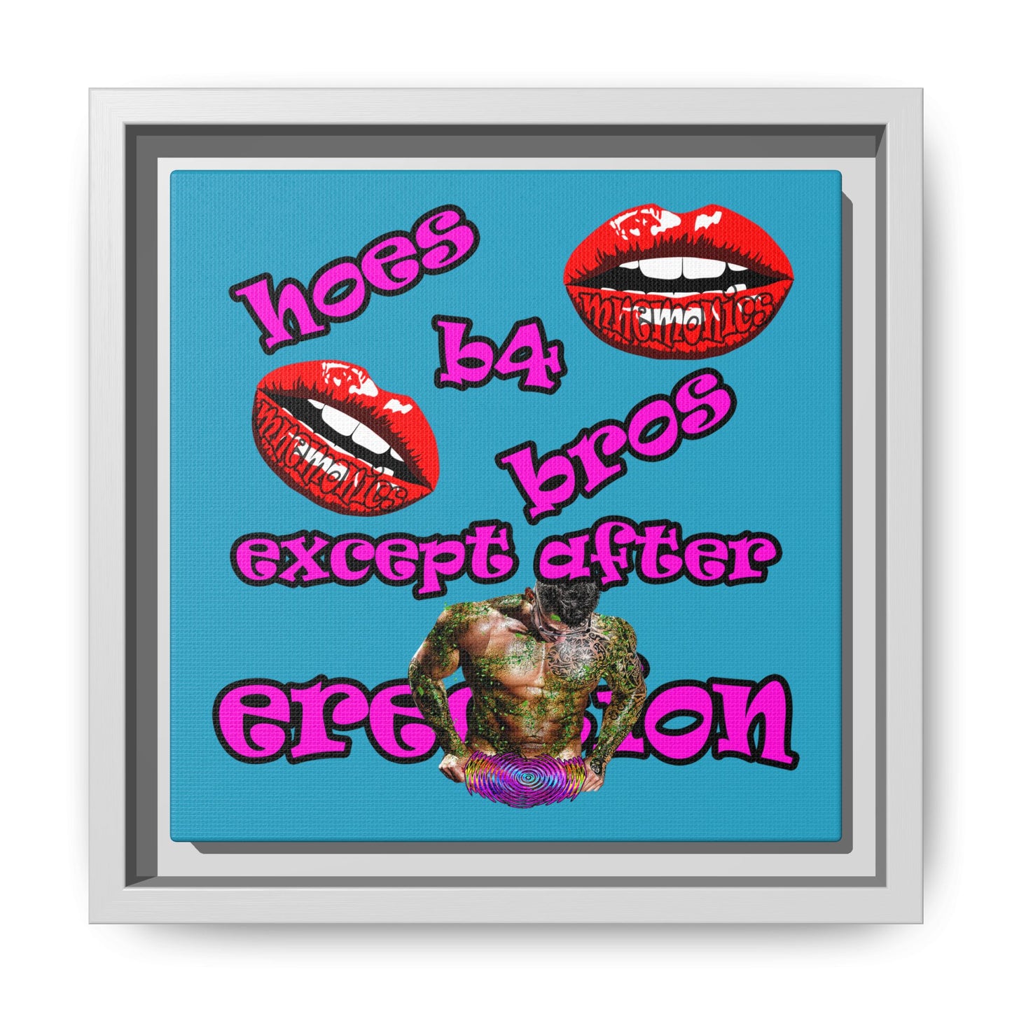 hoes b4 bros - framed canvas art (turquoise)