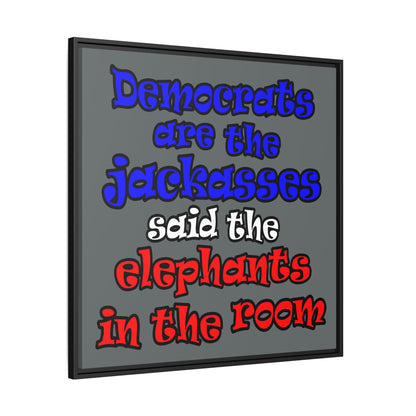 donkeys and elephants - framed canvas art (dark grey)