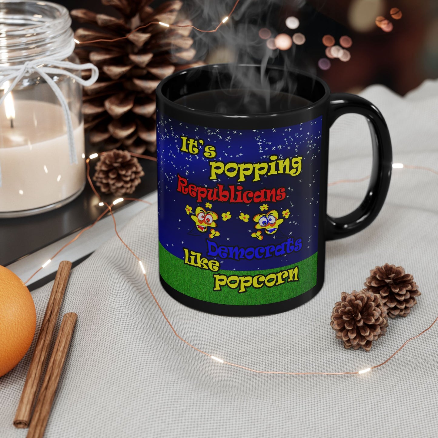 popping like popcorn - Black Mug ('snoops' background)