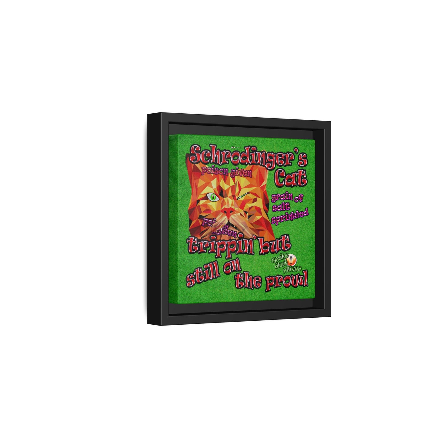 schrodinger's cat - framed canvas art (green turf)